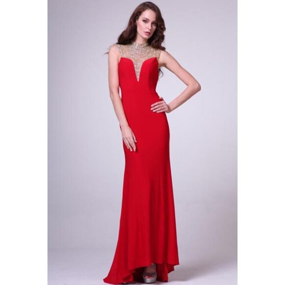 Purple Jeweled High Neck Backless Long Prom Dress - Picture 3 of 5